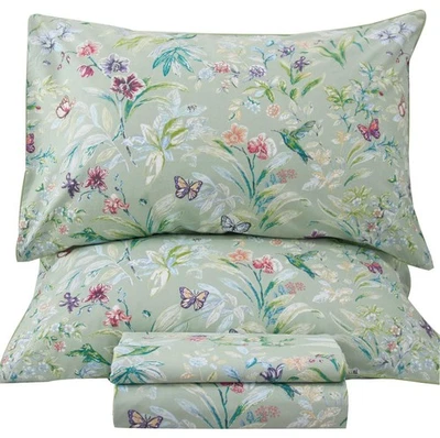 Juegos de sábanas florales tamaño king - Cama botánica estampado mariposa pájaro flor verde... Foto 1 de 4