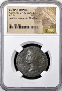 Roman Emperor Octavian Augustus 27BC-14AD Coin NGC Posthumous under Tiberius As - Picture 1 of 10