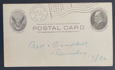 Charleston, West Virginia #UX18 Postal Card mailed Apr 1, 1907 to Lewisburg, WV - Image 1 of 2
