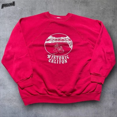 Moletom masculino vintage histórico Califon XL vermelho raglan gola redonda EUA 80s - Imagem 1 de 4