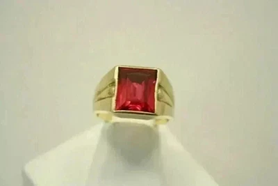 4Ct Princess Lab Created Red Ruby Men's Engagement Ring 14k Yellow Gold Finish - Image 1 of 4