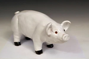 Figura de cerdo de cerámica italiana de colección ojos de vidrio de animales de granja 14" - Imagen 1 de 10