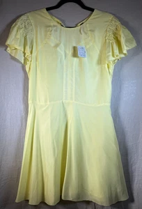 Free People New Follow Along Silk Mini Dress Size 10 Neon Lemon Low Open Back - Picture 1 of 22