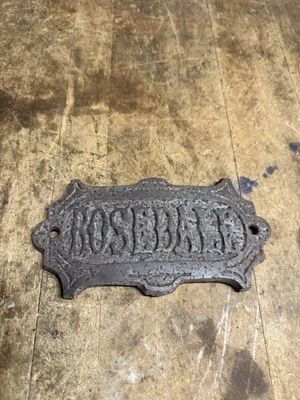 Antique Rosedale Wood Coal Stove Door Sign Emblem Plaque Cast Iron Part NY USA - Image 1 of 4