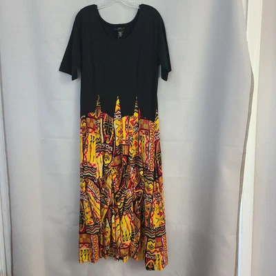 Vestido midi de terciopelo medianoche talla L negro elástico superior multicolor inferior Foto 1 de 4