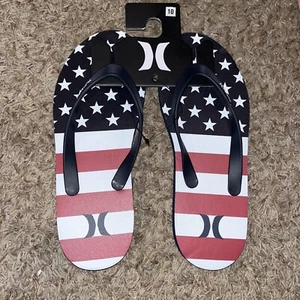 Hurley Red White and Blue American Flag Stars Men's Size 10 Flp Flop Sandals NWT - Picture 1 of 2