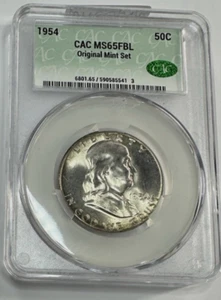 1954 Franklin Half Dollar PCGS CAC MS-65 FBL nice carwheel effect some edge toni - Picture 1 of 2