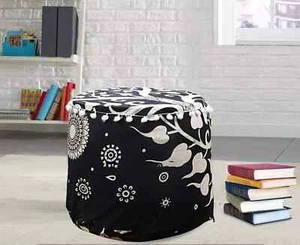 Indian 22" Mandala Pouf Footstool Pouf Cover Cotton Round Ottoman Pom Pom Laces - Picture 1 of 3