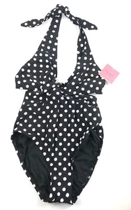 Kate Spade Women’s Halter Polka Dot Black One Piece Cut Out Swimsuit Size M - Picture 1 of 3