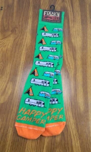 Happy Camper Socks Men 4-13 Women 6-14 Unisex Cotton Blend New Freaker Feet USA - Picture 1 of 7