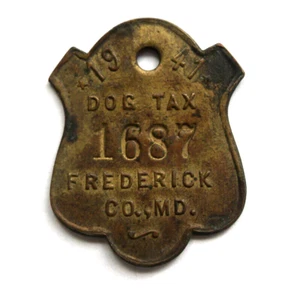 1941 FREDERICK Co Maryland MD Brass DOG LICENSE Antique vintage Tax Tag #1687 - Picture 1 of 2