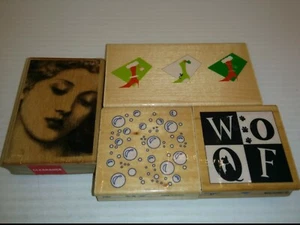 ASST. DELTA RUBBER STAMPS: XMAS BOOTS WOMAN IN REPOSE WOOF BUBBLES LOT OF 4 NNB - Picture 1 of 4