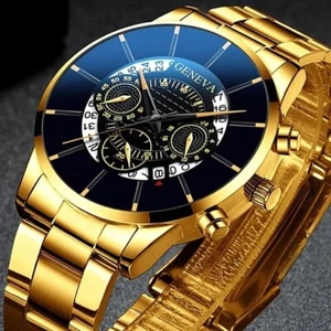 Orologio Uomo Tono Oro con Cinturino Oro Acciaio Inox Lunetta 40mm - Foto 1 di 4