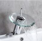 Glass Disc Waterfall Bathroom Sink Faucet Chrome & Blue Accents Single Handle