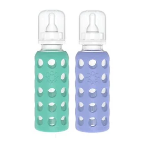 Lifefactory 9oz Glass Baby Bottle 2 Pack Kale Blueberry Dishwasher Safe BPA Free - Picture 1 of 7
