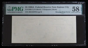 1988 A $5 FRN FIRST PRINT MISSING ERROR PMG CHOICE AU 58 EPQ FR 1980-J - Picture 1 of 2