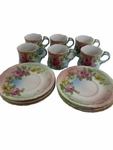 Vintage Japan R&S Prussia Tea Cups And Plates Pink Blue Gold Flowers - Picture 1 of 9