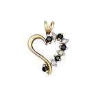 Real Sapphire And Cz Open Heart Set Pendant- Hallmarked 9ct Solid Gold 1.33grams