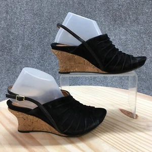 Earthies Sandals Womens 6.5B Kelderra Casual Peep Toe Cork Wedge Slingback Black - Picture 1 of 18