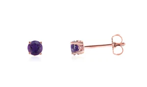 Amethyst Earrings 14K Yellow Gold, White gold, Rose gold 3.5mm, 4mm or 5mm Studs - Picture 1 of 27