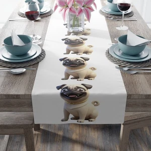 Corredor de Mesa, Perros Pug Sonrientes, Regalo Amante de los Perros, Decoración de Cocina, Mesa de Comedor - Imagen 1 de 11
