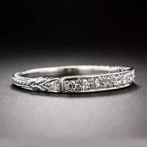 Anello fascia di fidanzamento da sposa Art Deco vintage oro bianco 14 carati FN - Foto 1 di 10