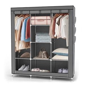 Portable Closet 130x170x45 cm Fabric Wardrobe Canvas Camping Folding Wardrobe - Picture 1 of 17