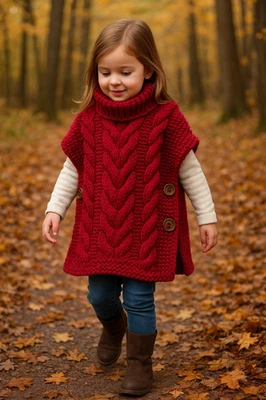 LLAMZ DESIGNS Knitting Pattern Girls Super Chunky Cable Tabard Poncho Button Side Top 1 - 15yr