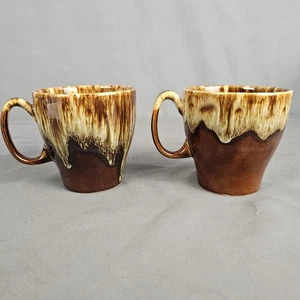 Braun Tropfglasur Vintage USA Keramik Kaffeetassen Tassen 2er Set Canonsburg 70er - Bild 1 von 8