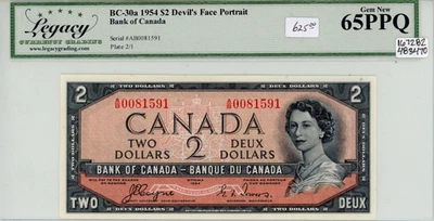 1954 Bank of Canada $2 Devil's Face - Legacy Gem Uncirculated 65PPQ - BC-30a - Image 1 of 2
