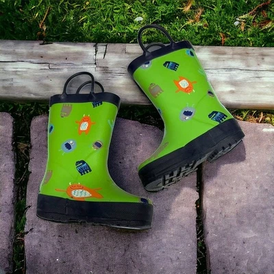 Botas de Lluvia Carter's Niños Talla 5 Verde Azul Marino Naranja Monstruos Pull On Foto 1 de 4