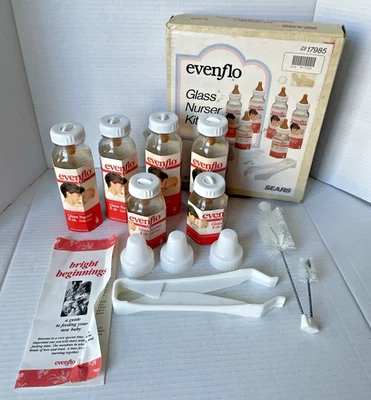 VTG SEARS 1989 Evenflo Complete Nurser Kit 30-Piece Set Glass Plastic Bottles - Image 1 of 4