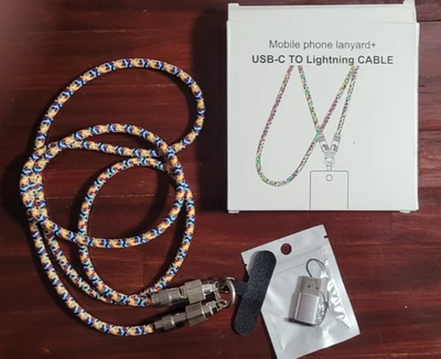 usb-c to light. cable phone lanyard (plus usb-c to usb-a connector) - Image 1 of 4
