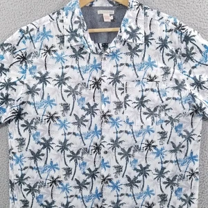 Carbon2Cobalt Hemd Herren Large blau weiß Palmenmuster Hawaii Knopfleiste - Bild 1 von 11