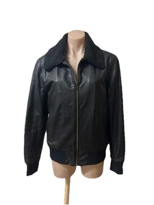 MARCS Leather Bomber Jacket | Black | Removable Shearling Collar | Pockets | 10 - Picture 1 of 12
