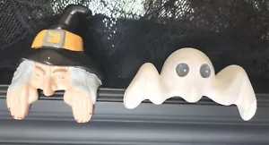 Cuidadores de estante de bruja y fantasma 1982 vintage raros, hechos a mano, bisque de cerámica, usados en excelente estado - Imagen 1 de 19
