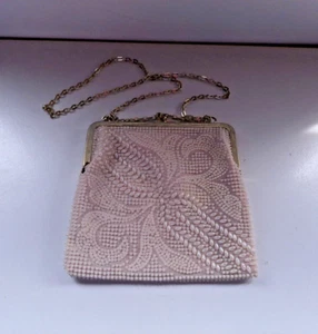 Vintage Handmade Ivory Beaded Purse Gold Chain Strap Hong Kong - Picture 1 of 4