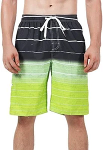Men's Swimming Trunks Quick Dry Summer Striped Beach Board Shorts - 3XL Green - Picture 1 of 2