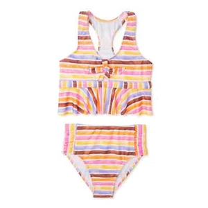 Wonder Nation Girls Striped Tankini Swimsuit UPF 50+ Multi Stripe Size 6 - Picture 1 of 3