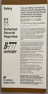 United Airlines B-777 OW Safety Card - Airline VINTAGE Top Zustand 03/95 - Bild 1 von 7