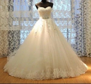 UK White/ivory Strapless Lace Sequins Belt Sweetheart Wedding Dresses Sizes 6-22 - Picture 1 of 3