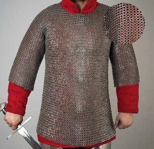 Riveted Chainmail Shirt 9 mm Mild Steel Half Sleeve Reenactment Chainmail Shirt - Picture 1 of 10