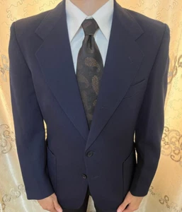 1970s vintage handtailored bespoke all worsted classic rockabilly navy suit 36R - Picture 1 of 13