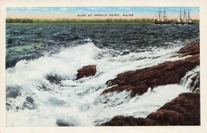 Surf at Spruce Point, Maine Vintage PC - Picture 1 of 2