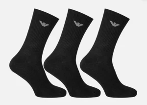 MEN'S EMPORIO ARMANI (3 PAIR) CALZA TENNIS SPUGNA CREW SOCKS Black Calf Lnth NWT - Picture 1 of 7