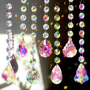 7x Crystal Bead Sun Catcher Prisms Pendant Light Chandelier Hanging Garden Decor