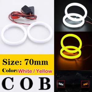 2PCS COB LED Angel Eyes Ring Light Drive White Amber Turn Signal Halo 70mm - Picture 1 of 9