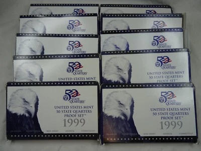 (10) 1999-S US Mint Statehood Quarters Proof Sets 50 Coins Box & COA OGP Cameo - Image 1 of 4