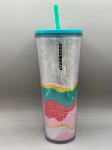 Starbucks 20oz Venti Glitter Flow Wave Iridescent/Pink Cold Cup - Picture 1 of 4