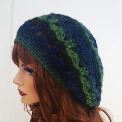 AZUL Y VERDE MULTICOLOR HOLGADO RASTA BAGGIE HOLGADO GORRO SOMBRERO BOHO HIPPIE Foto 1 de 4